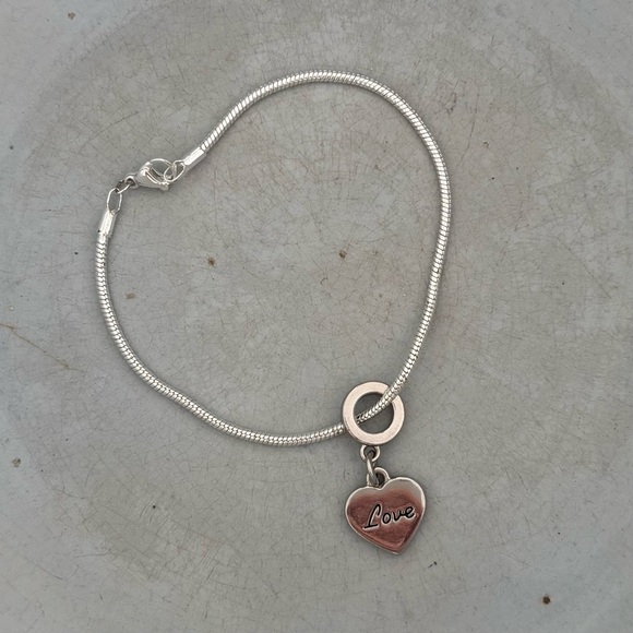 Love Charm Bracelet - Sterling Silver Snake Chain 7.5” - Picture 5 of 11